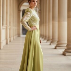SHEIN Elegant Long Sleeve Dress in Light Green